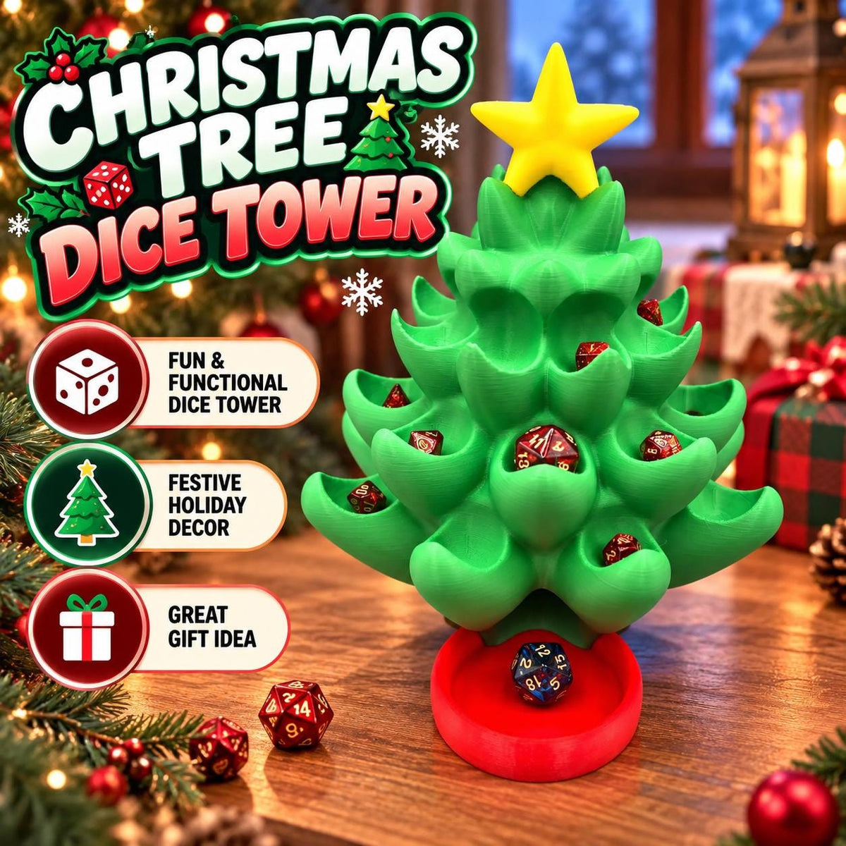 Christmas Tree Dice Tower: Holiday DnD Dice Holder