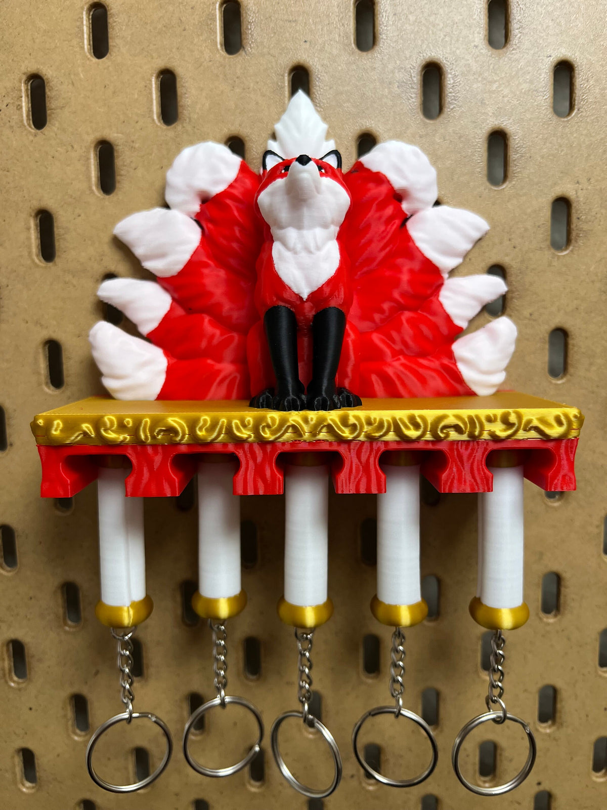 Kitsune Fox Keychain Hanger: 3D Printed Wall Decor, Key Storage