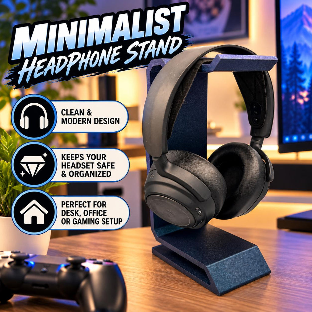 3D Printed Headphone Stand | Minimalist Modern Headset Holder, Desk Organizer (Custom Colors)