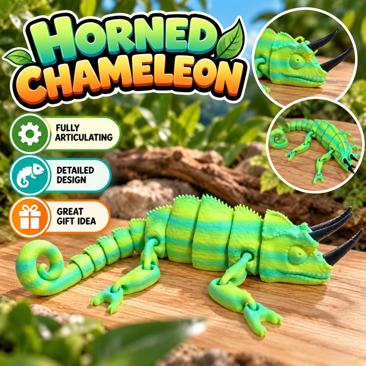 Horned Chameleon Flex Toy: 3D Printed Reptile Fidget