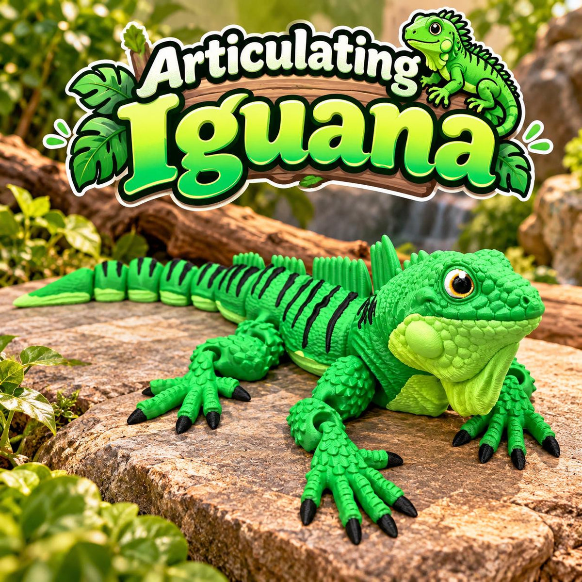 3D Printed Flexi Iguana Fidget Toy: Green Reptile Lover Gift