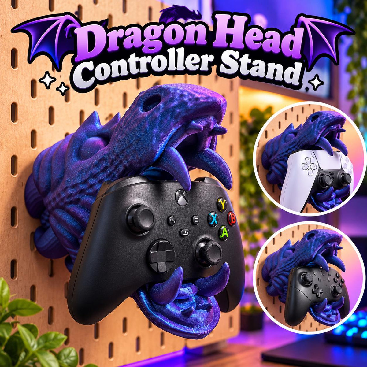 3D Printed Dragon Head Controller Stand - Gaming Dock